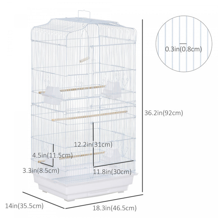 Pawhut 36\" Cage A Oiseaux Ara Maison De Jeu Cacatoes Perroquet Cage De Vol 2 Portes Perchoir 4 Mangeoire Fournitures Pour Animaux Blanc