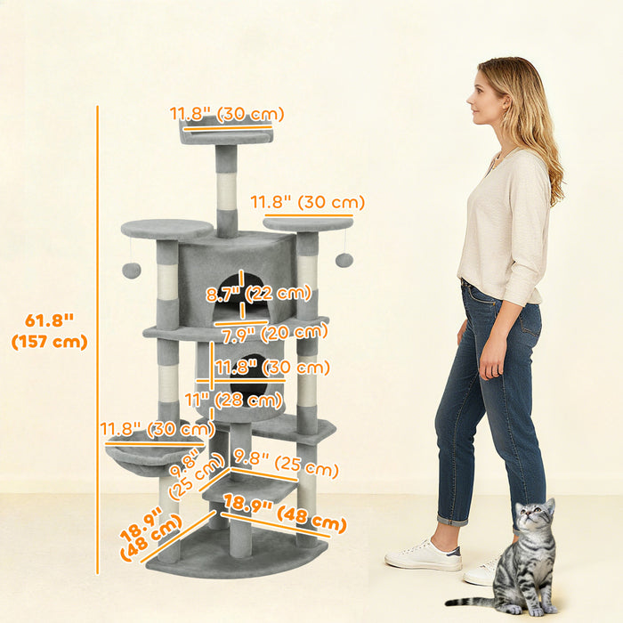 Arbre a chat de 62 pouces avec poteau a griffer pour chats d'interieur