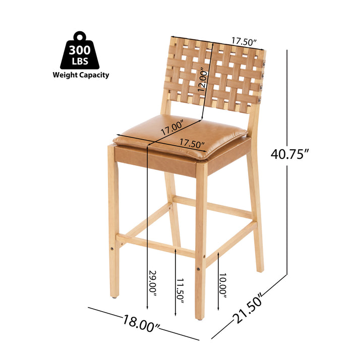 Philip – Lot de 4 tabourets de bar modernes en bois d’hevea avec dossier en tressage, finition naturelle