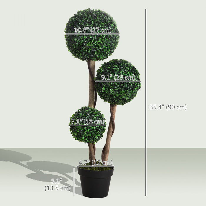 HOMCOM Buis Artificiel Triple Boule 90 cm, Vert Fonce