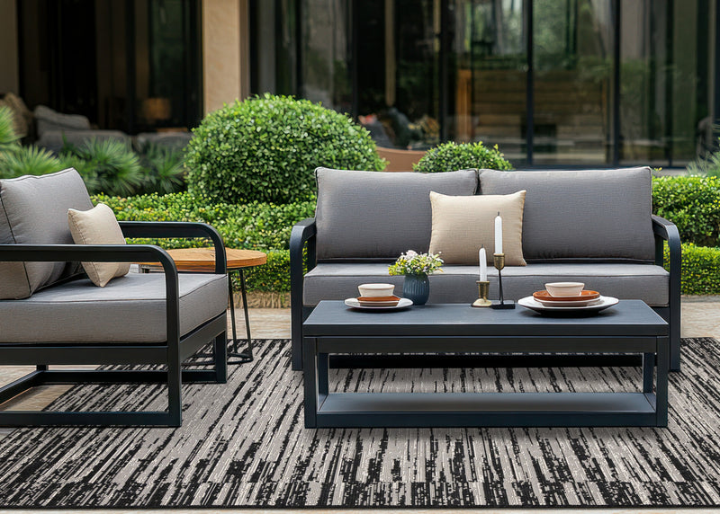 Tapis d'exterieur Jackson noir et gris vieilli, 6'7\" x 9'6\"