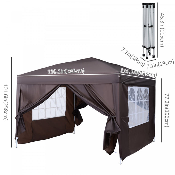 Outsunny 10'x10' Tente De Reception Pop Up Exterieure Gazebo Canopy Avec Sac De Transport (cafe)