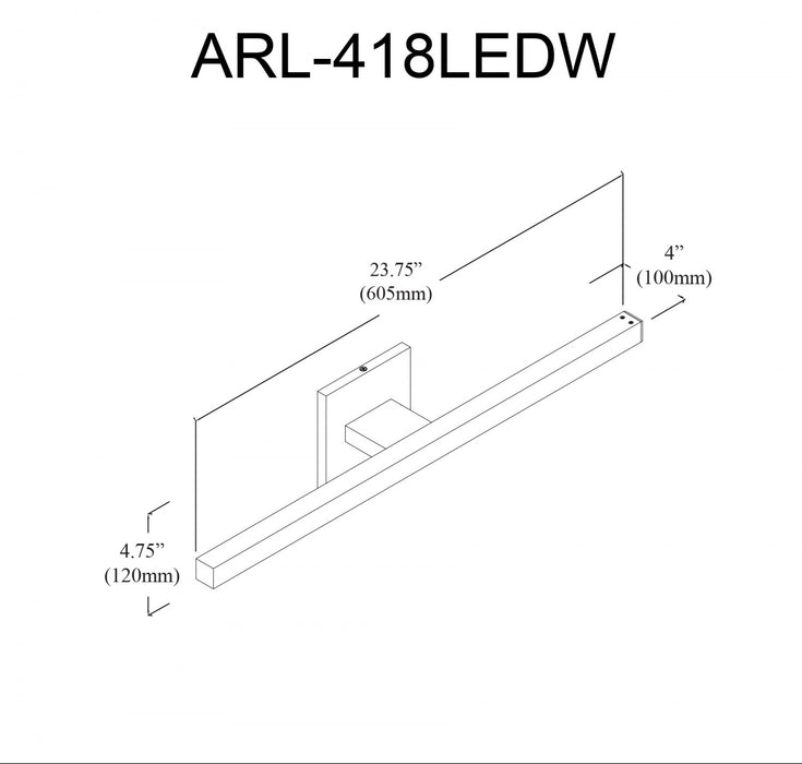 Lumière de coiffeuse Arandel de Dainolite de 4 po de diamètre en acrylique blanc qui diffuse la lumière, avec fini noir mat et ampoule à DEL de 18 W
