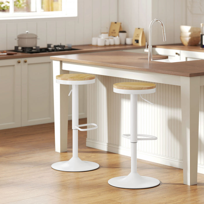 HOMCOM Lot de 2 tabourets de bar pivotants reglables en bois, blanc naturel