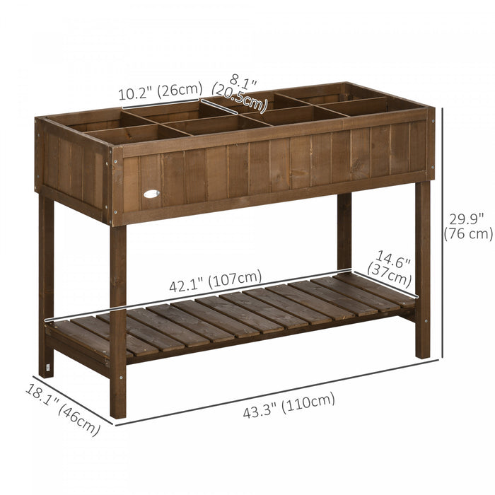 Outsunny Lit De Jardin Sureleve En Bois Avec 8 Fentes, Boite A Plantes Surelevee Avec Etagere Ouverte Pour Les Espaces De Jardin Limites Pour Cultiver Des Herbes, Des Legumes Et Des Fleurs, Brun Fonce