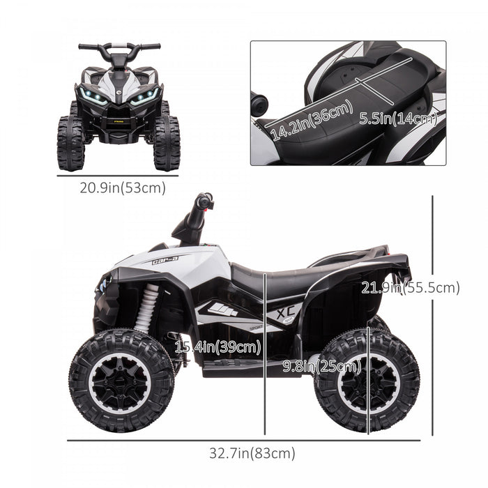 Aosom Voiture Electrique Pour Enfants 12 V, Quad A Quatre Roues Pour Enfants Avec Musique, Mp3, Phares, Haute Et Basse Vitesse, Alimente Par Batterie Pour Garcons Et Filles, Cadeau, Blanc