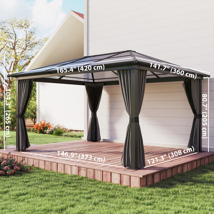 Outsunny Gazebo 12' x 15' avec toit rigide en polycarbonate et structure en aluminium