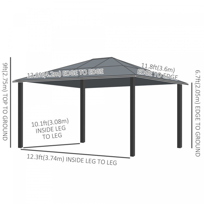 Outsunny 14'x12' Deluxe Hard Top Patio Gazebo Canopy Garden Abri En Aluminium Avec Sunshine Board, Rideaux Et Moustiquaire