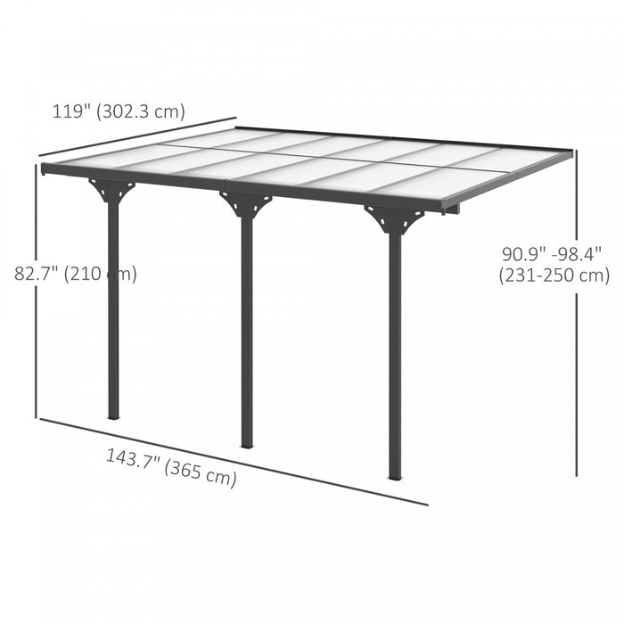 Outsunny 10'x12' Pergola A Toit Rigide En Polycarbonate Gazebo De Toit Gris