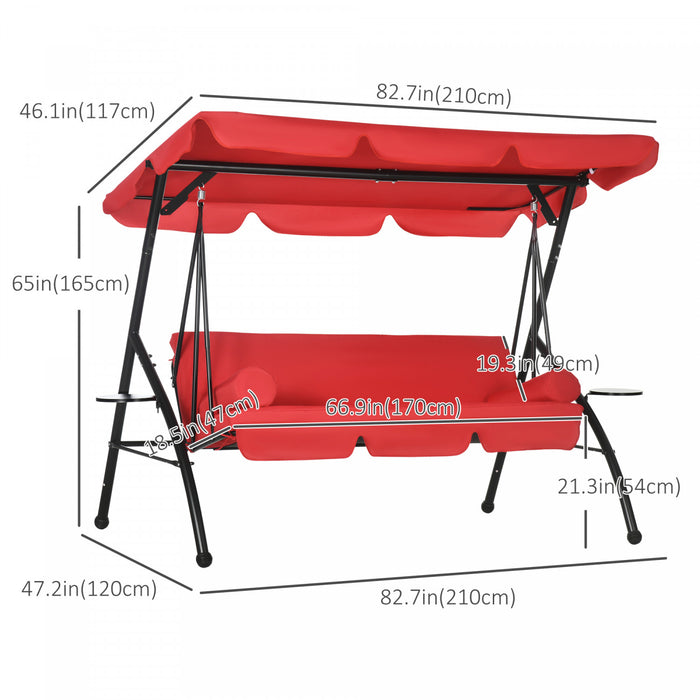 Outsunny Chaise Balancoire D'exterieur 3 Places Pour Terrasse, Lit Plat Convertible, Balancoire A Baldaquin Avec Abat-jour Reglable, Coussin Amovible Et Oreillers Pour Porche, Jardin, Bord De Piscine