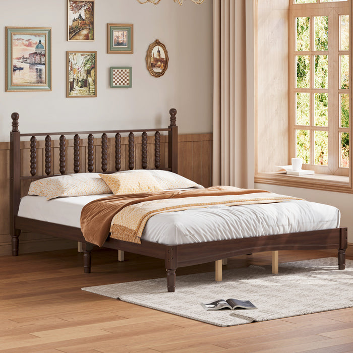 Oliver Lit Plateforme Retro en Bois avec Tete de Lit en Forme de Gourde et Support - Taille Queen
