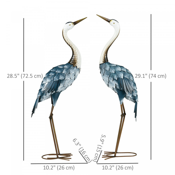 Outsunny Statues De Jardin De Grue En Metal, 2 Pcs, Sculptures D'oiseaux