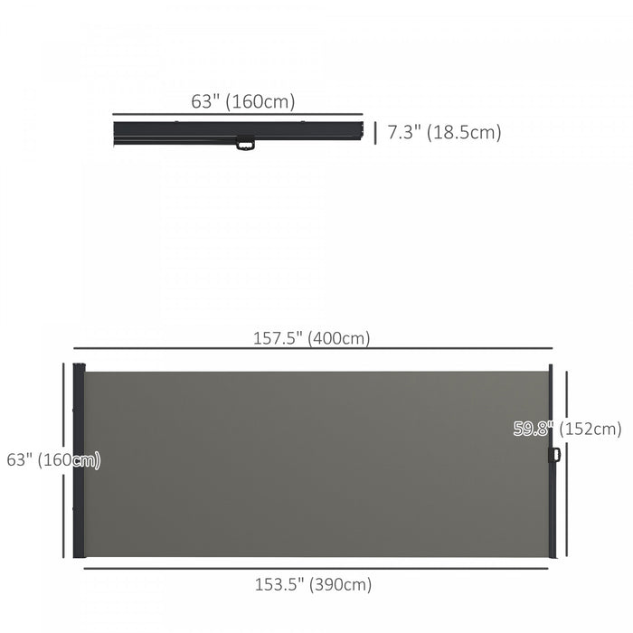 Outsunny Auvent Lateral Retractable 13'x5', Ecran De Confidentialite, Gris