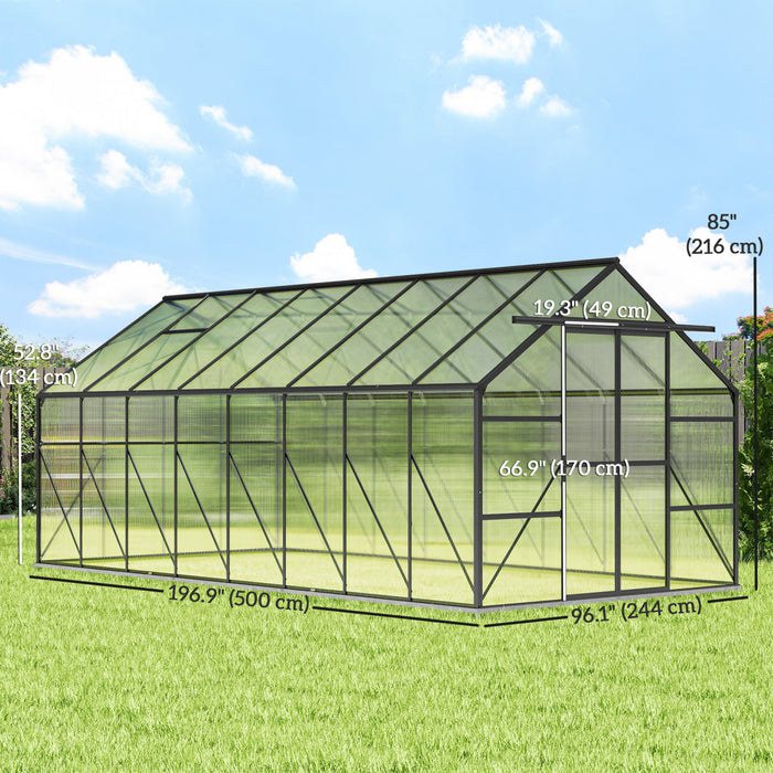 Outsunny Serre de Jardin en Aluminium avec Panneaux Polycarbonate et Gouttiere