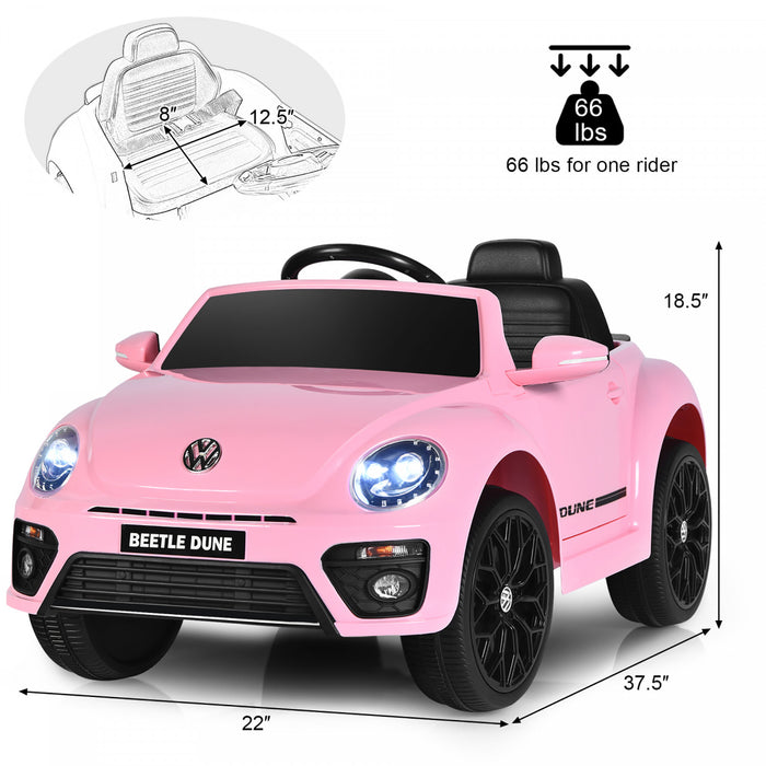 Voiture Electrique 12v Pour Enfants Costway, Sous Licence Volkswagen Beetle Avec Telecommande Et Musique, Rose