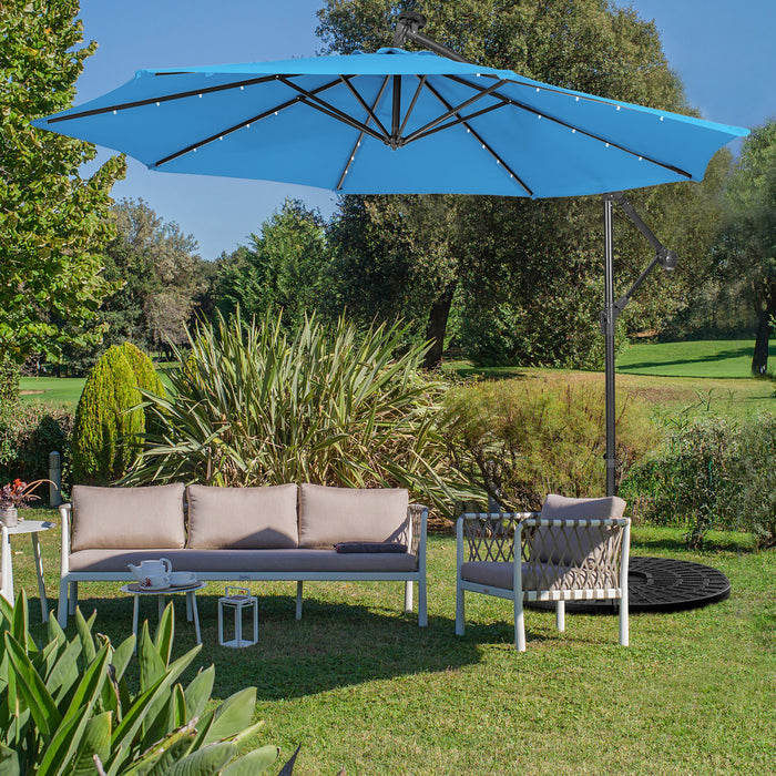 Costway Parasol deporte solaire 10FT 32 LED eclairees Bleu pour patio exterieur