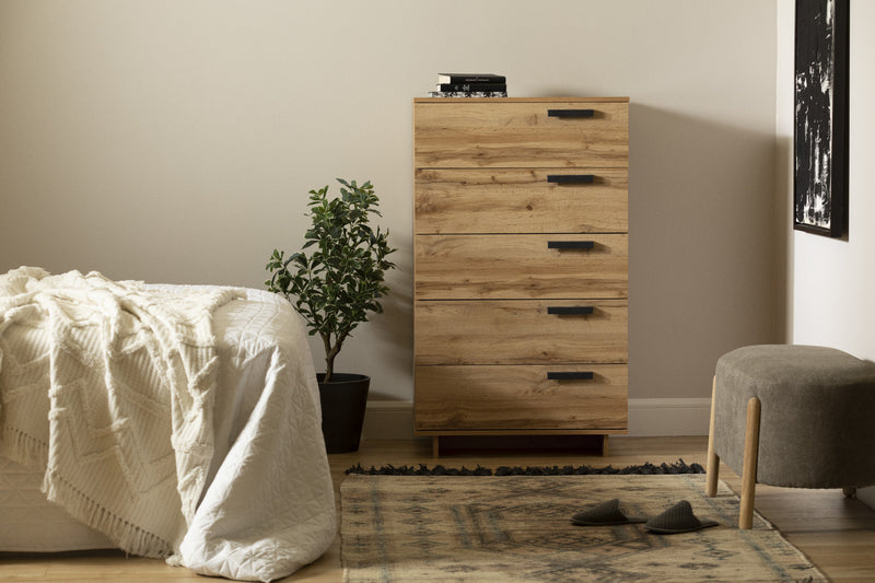 Commode verticale de rangement Cavalleri à 5 tiroirs - chêne nordique