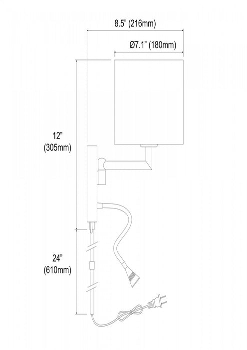 Applique murale de Dainolite avec lampe de lecture à DEL, abat-jour blanc, fini chromé poli et 1 ampoule 