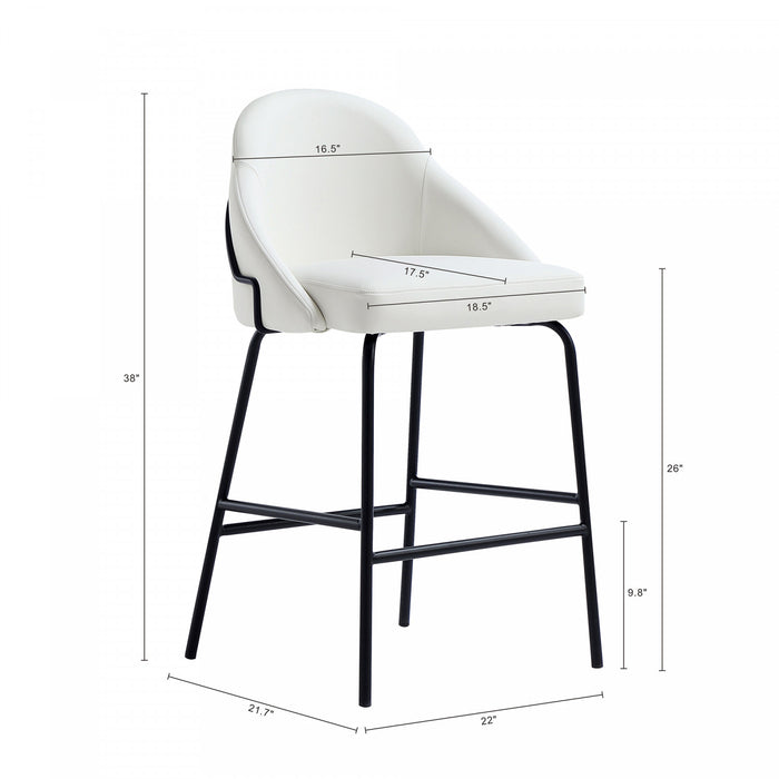 Tabouret de comptoir moderne en metal Gracie, rembourre, blanc et noir