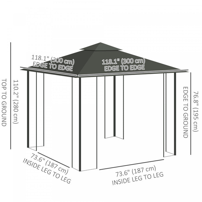 Outsunny Gazebo De Terrasse 10'x10', Auvent De Gazebo Exterieur, Gris Clair