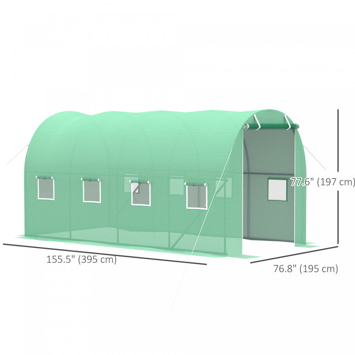 Outsunny Serre Tunnel De Plain-pied, Serre De 13 X 6.4 X 6.5 Pi, Vert