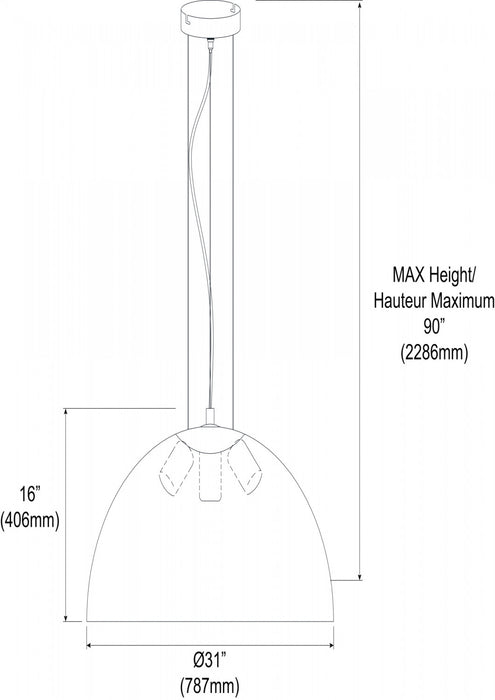 Luminaire suspendu Dome de Dainolite avec fini blanc et 3 ampoules