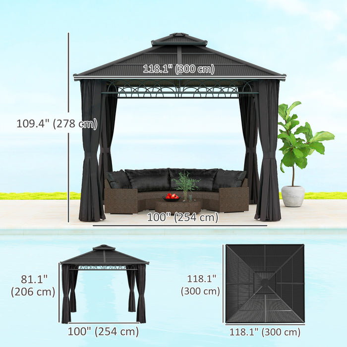 Outsunny Gazebo a Toit Double Rigide avec Moustiquaire et Rideaux, Noir