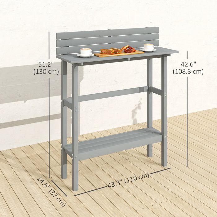 Outsunny Table De Bar D'exterieur Avec Repose-pieds, Plateau A Lattes, Gris