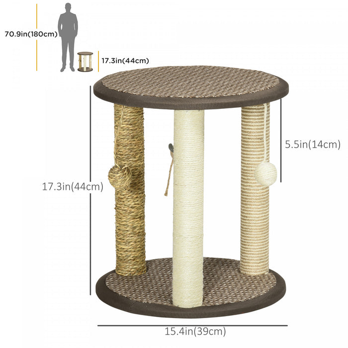 Pawhut 17\" Arbre A Chat, Centre D'activites Avec Jouets Suspendus, Jouet D'escalade De Chat, Tour De Chat Avec Jute, Sisal, Grattoir D'herbes Marines, Brun