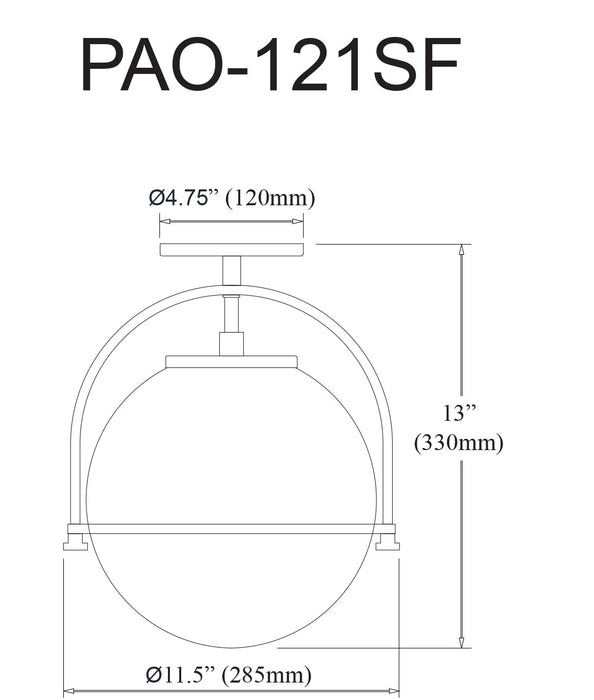 Plafonnier semi-affleuré Paola de Dainolite en verre blanc opale, avec fini noir mat et 1 ampoule