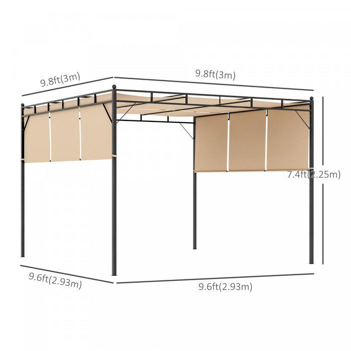 Outsunny 10' X 10' Pergola Retractable De Jardin Auvent Abri Soleil Avec Toit Coulissant Cadre En Acier Pour L'exterieur Beige
