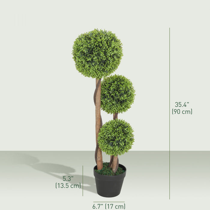 HOMCOM Lot de 2 arbres topiaires triples boules buis artificiels de 3' Vert