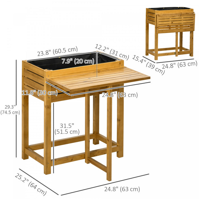 Outsunny Jardiniere en bois, lit de jardin sureleve avec table pliante
