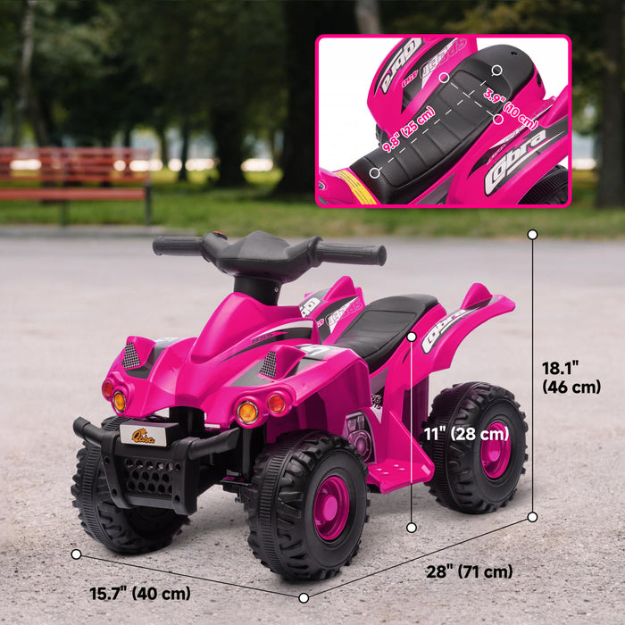 Qaba Quad 6 V Pour Enfants, Vehicule Electrique A 4 Roues Alimente Par Batterie Pour Enfants Avec Musique, Avant, Pour Garcons Et Filles, Tout-petits Ages De 2 A 6 Ans, Rose