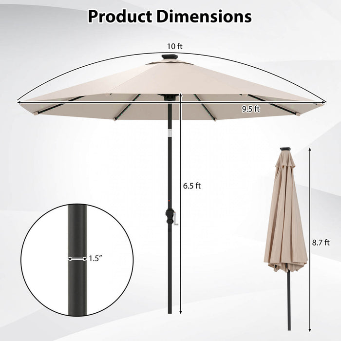 Parasol solaire Costway 10 FT avec 96 LED, inclinaison reglable a 35°, haut ventile, beige