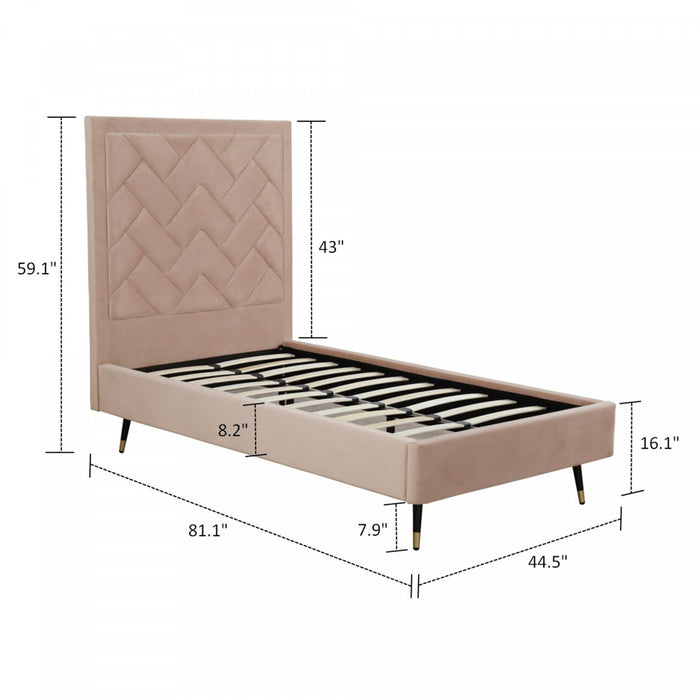 Lit simple moderne Crosby en velours capitonne, coloris nude