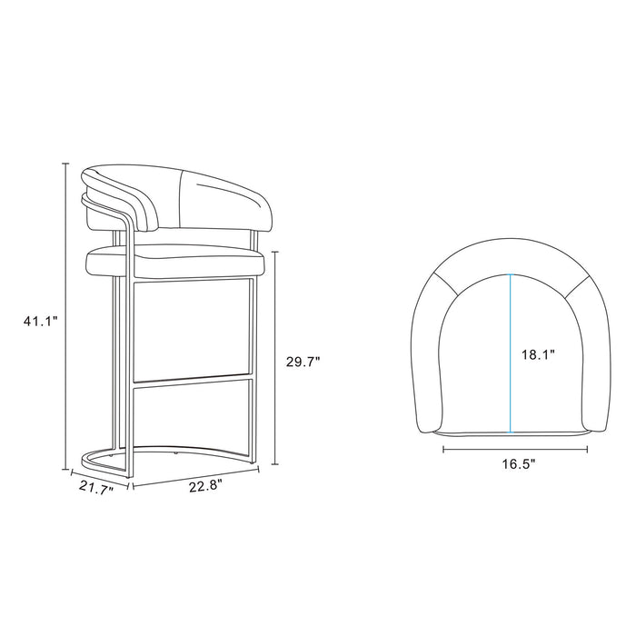 Tabouret de bar moderne Augusta en metal et tissu, blanc - Lot de 2