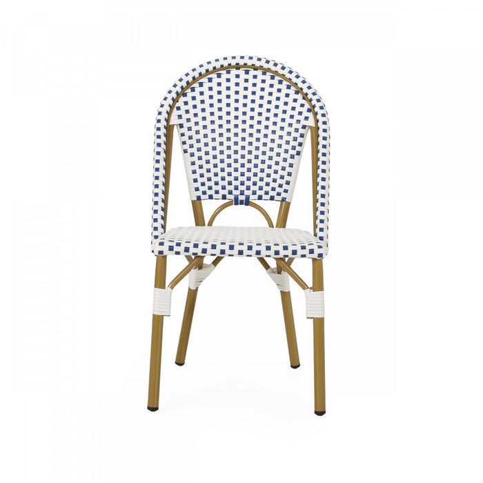 Chaises de bistrot francaises Julien en rotin synthetique et aluminium, lot de 2 - bleu et blanc