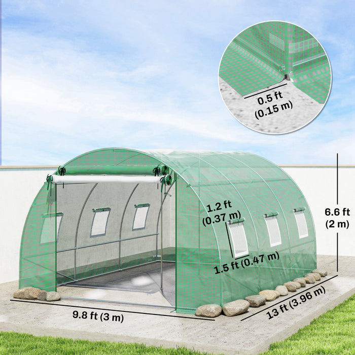 Outsunny Serre tunnel avec tiges de support, serre pour plantes, vert