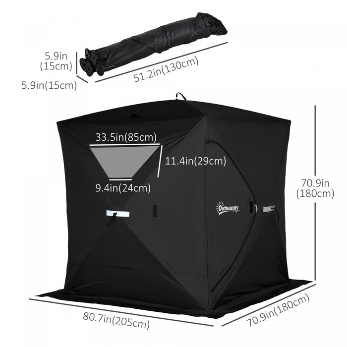 Outsunny Tente De Peche Sur Glace 2-4 Personnes Abri De Glace Pop-up Portable Avec Fenetres Enroulables Double Porte Zippee Sac De Transport Inclus Tissu Oxford Noir