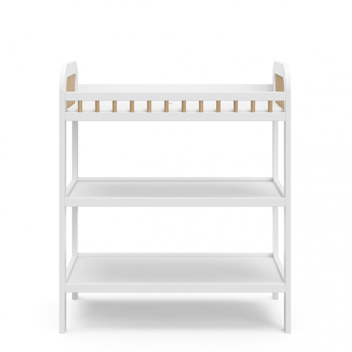 Table a langer Storkcraft Pasadena avec matelas a langer resistant a l’eau – Blanc/Bois flotte