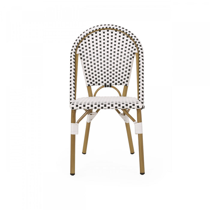 Chaises de bistrot francaises Julien en rotin synthetique et aluminium, lot de 2 - noir et blanc
