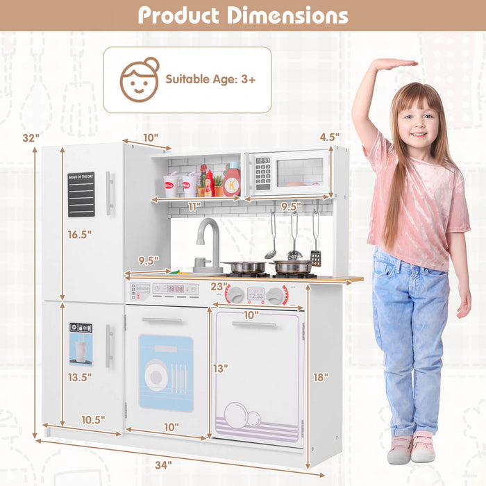 Costway Kids Kitchen Play Set Avec Cuisiniere Lave-vaisselle Four Micro-ondes Amovible