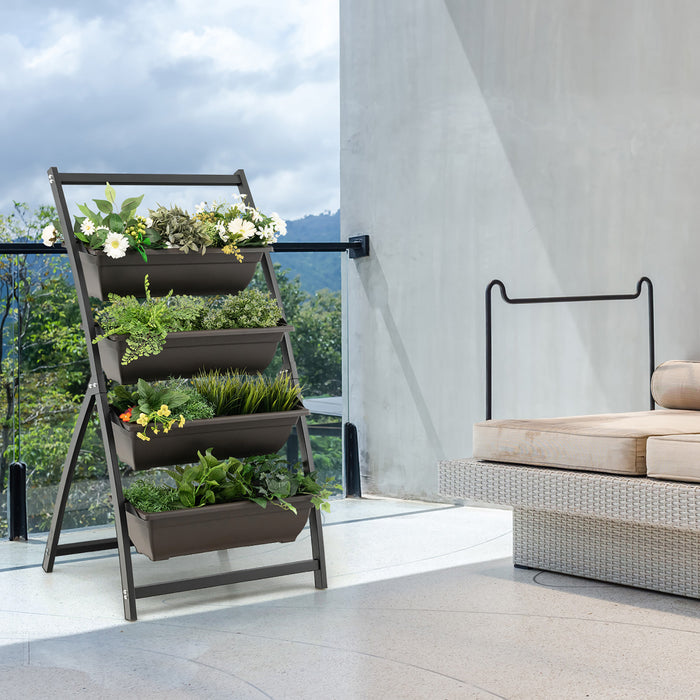 Costway 4 Ft 4-tier Vertical Souleve Lit De Jardin Eleve Planter Boite W / 4 Boites De Conteneur