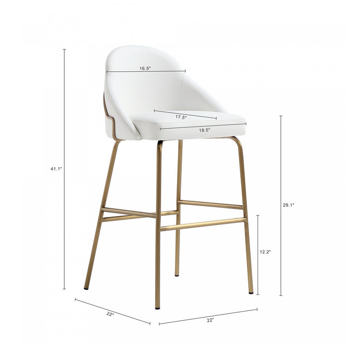 Tabouret de bar moderne Gracie en metal et tissu, blanc et dore