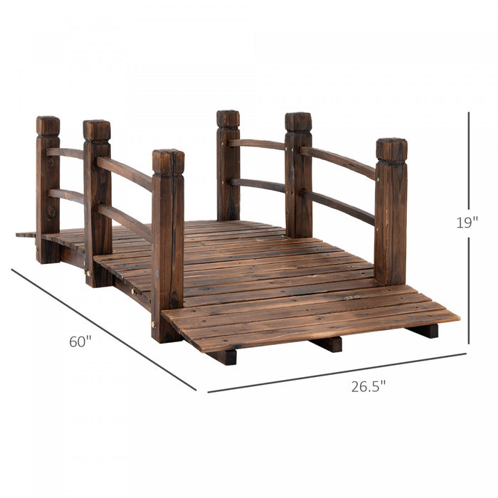Outsunny 5ft Wood Garden Pont Paysage Decoratif Exterieur Rails Lateraux Arriere-cour Pont De Lune Decor De Parc Bois Teinte