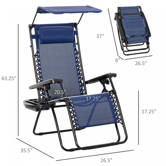 Chaise Longue Pliable 2 Pieces Outsunny Avec Auvent, Bleu