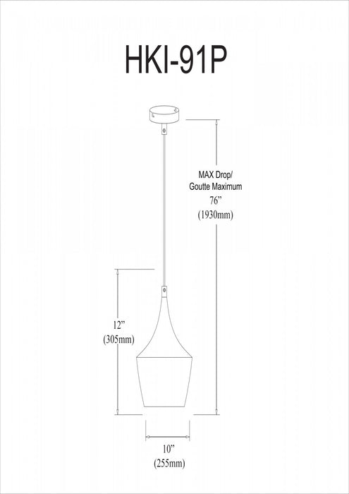 Grand luminaire suspendu Helsinki de Dainolite en forme de goutte, avec intérieur doré, fini noir mat et 1 ampoule