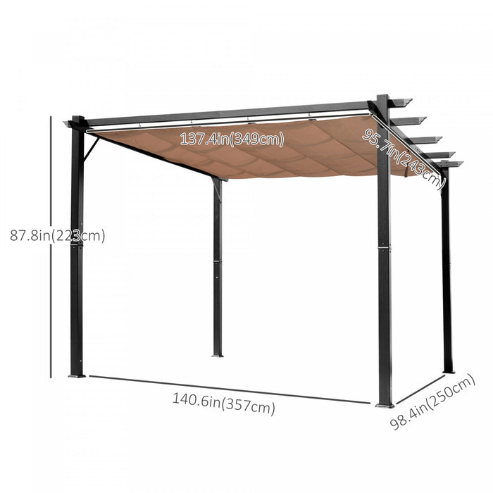Outsunny Pergola Retractable 10' X 13' Auvent Retractable Pour Patio Jardin Terrasse Structure Aluminium + Toile Polyester Haute Densite 180 G/m² Gris