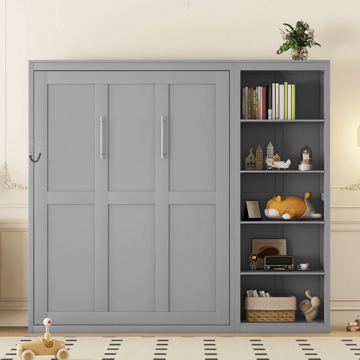 Jessie Lit escamotable mural multifonction avec etageres, Taille Queen, Gris